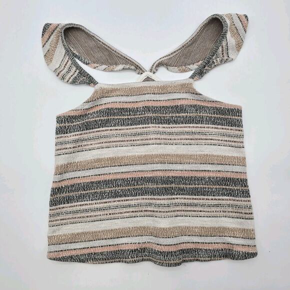 Madewell Top Womens Medium Tan Gray Tank Square Neck Textured Beige Ruffle - Picture 1 of 10